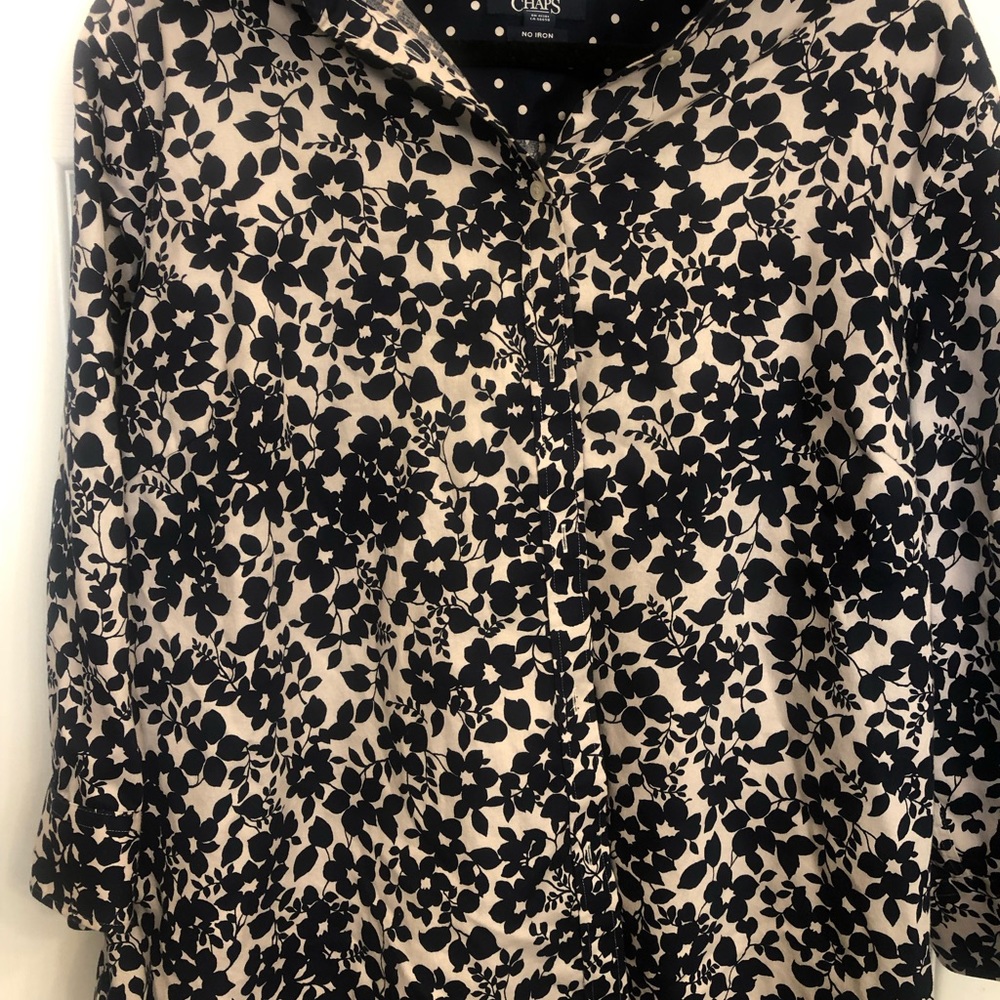 Navy blue and white flower button down 3/4 sleeves shirt by Chaps, size 2x.